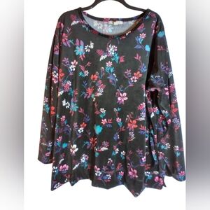 Women Within Floral Black  Velvet Women's Top Size XL Workwear Formal Casual